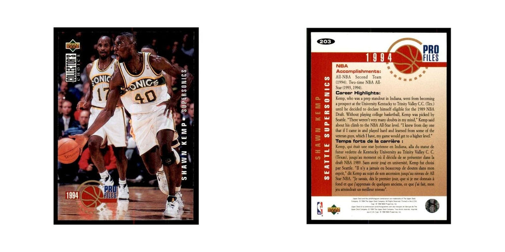 1994 Upper Deck Collectors Choice Shawn Kemp Basketball Cards #203