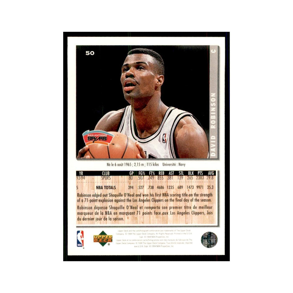 1994 Upper Deck Collectors Choice David Robinson Basketball Cards #50