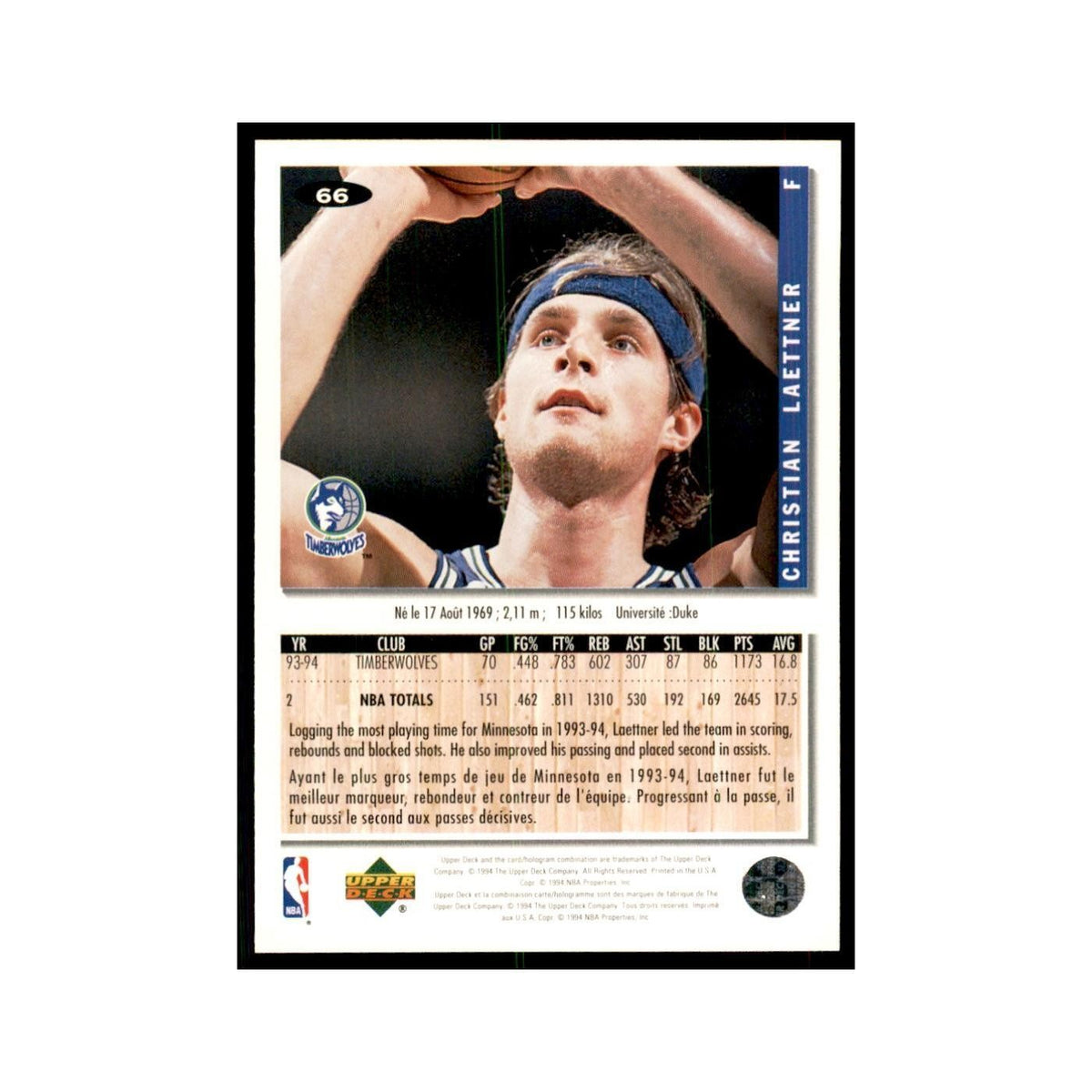 1994 Upper Deck Collectors Choice Christian Laettner Basketball Cards #66