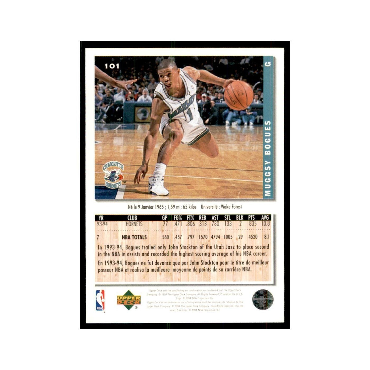 1994 Upper Deck Collectors Choice Muggsy Bogues Basketball Cards #101