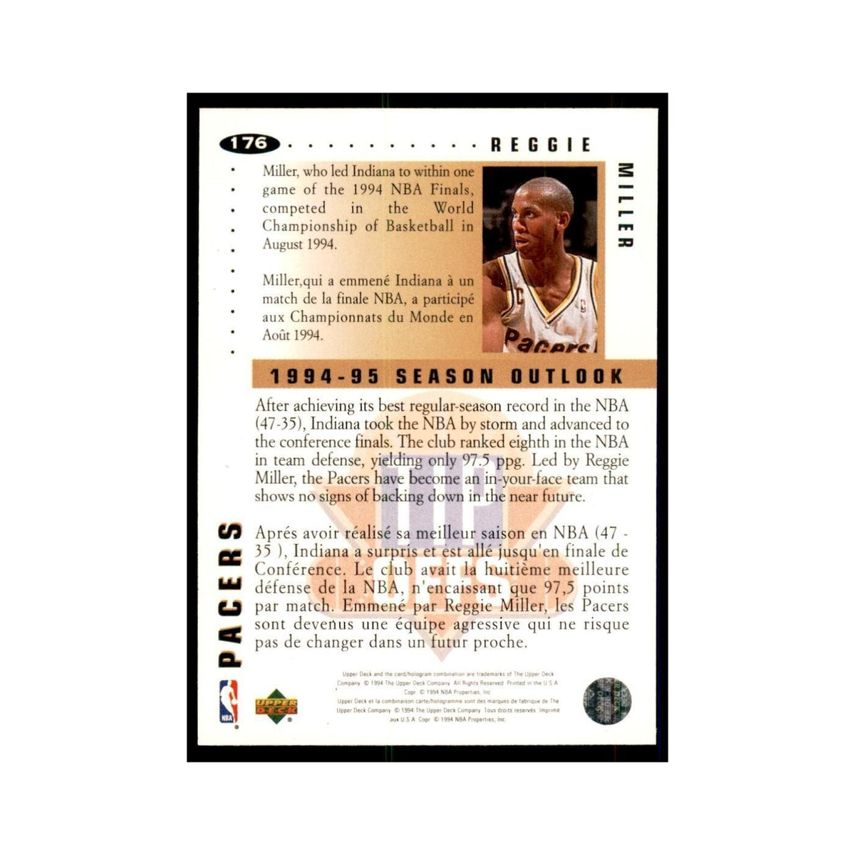 1994 Upper Deck Collectors Choice Reggie Miller Basketball Cards #176