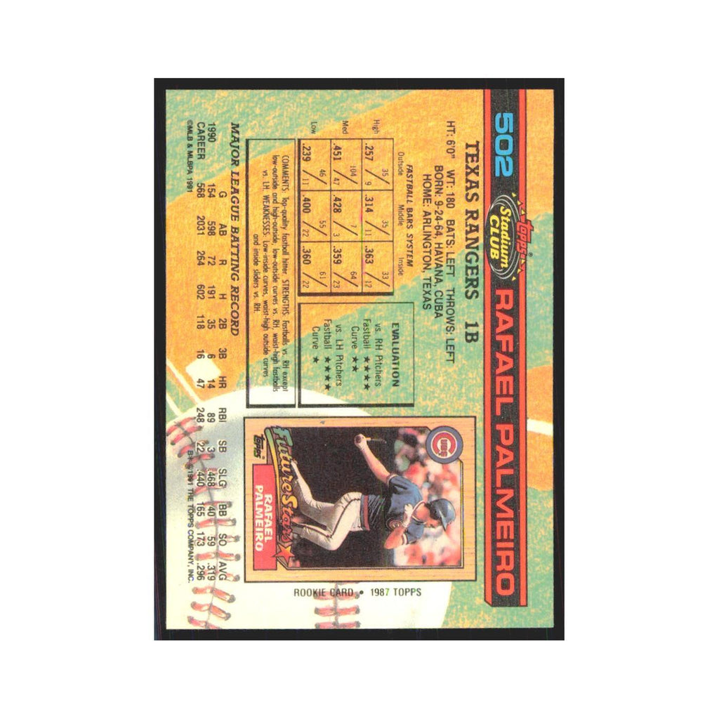 1991 Stadium Club Rafael Palmeiro Rangers #502