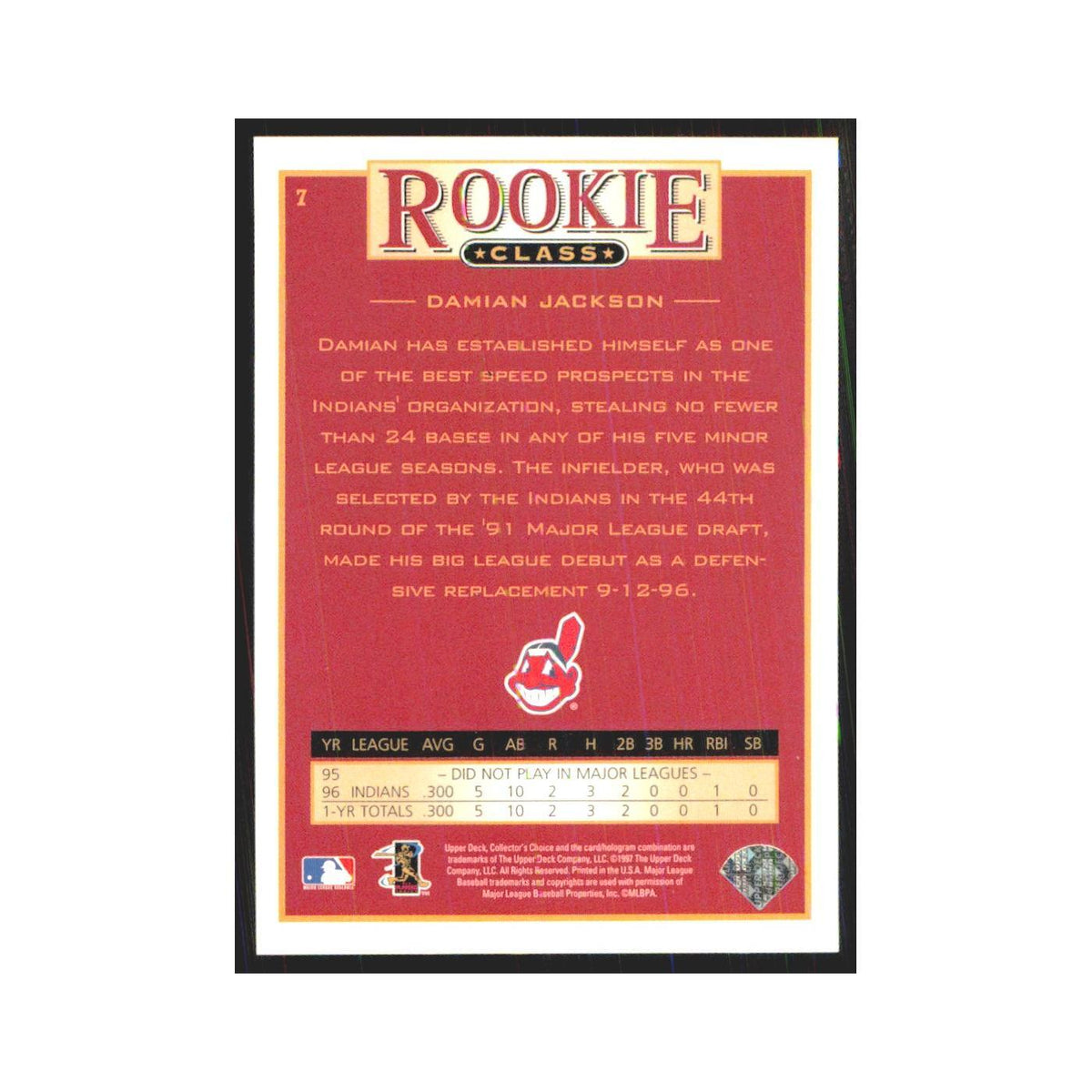 1997 Upper Deck Collectors Choice Damian Jackson RC Indians #7
