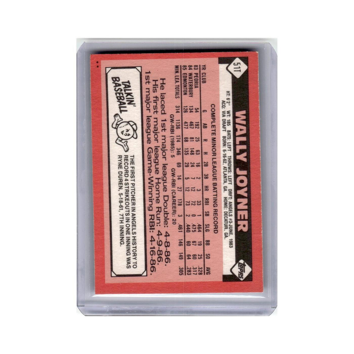 Wally Joyner 1986 Topps Traded #51T California Angels Baseball Card NM