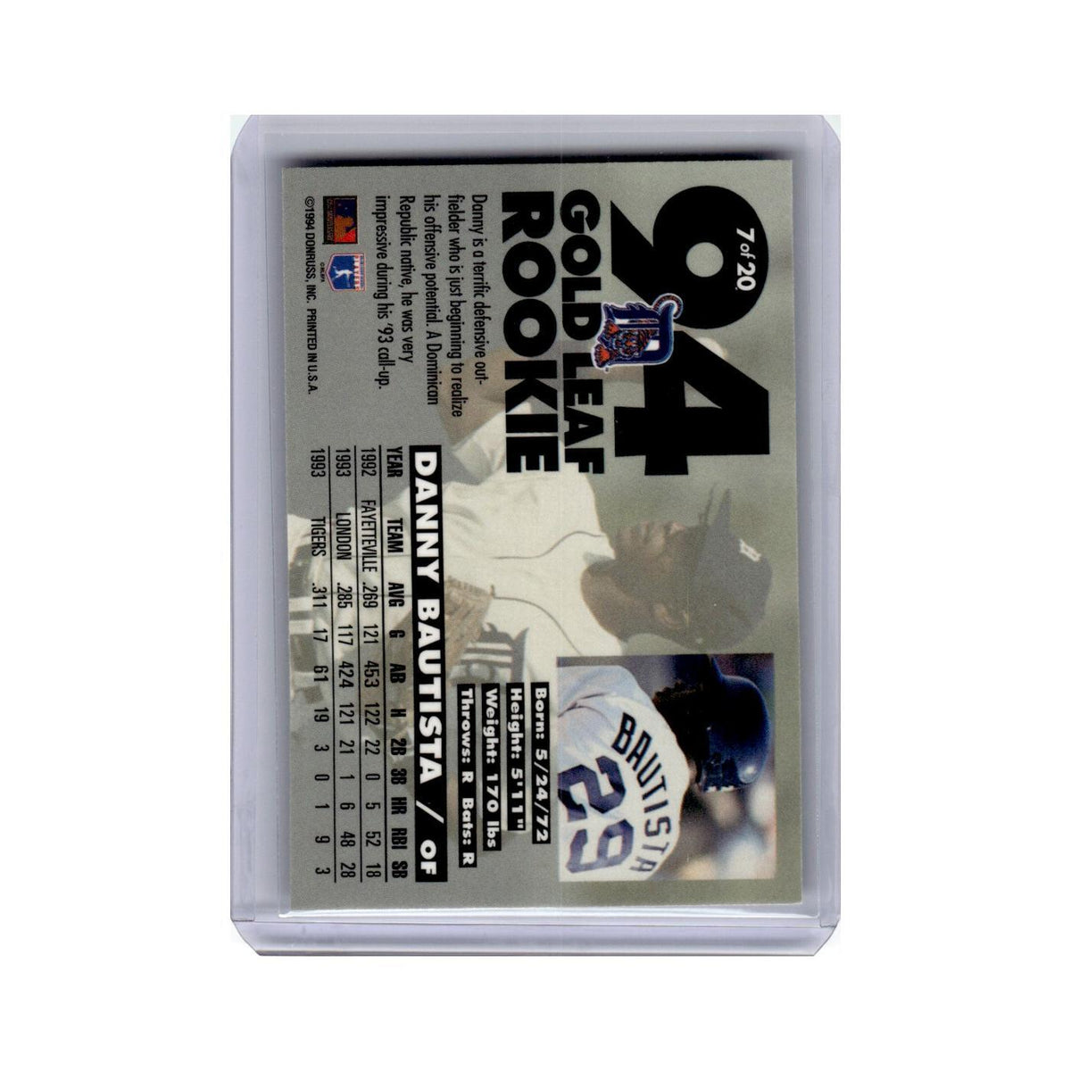 Danny Bautista 1994 Leaf Gold Rookies #7 Detroit Tigers Baseball Card NM