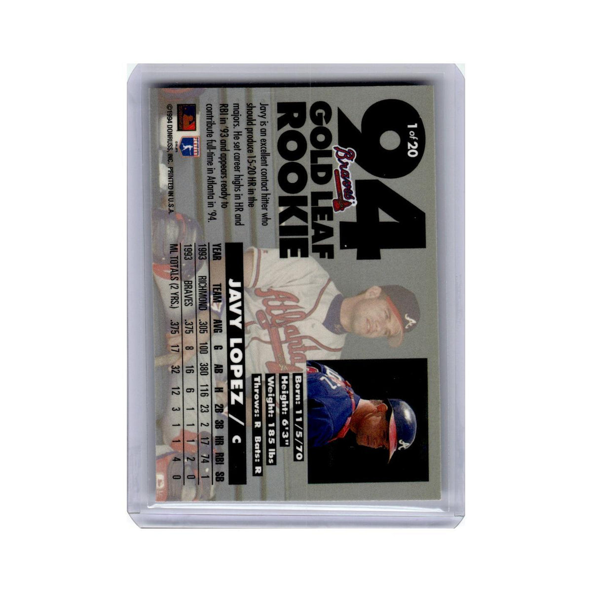 Javy Lopez 1994 Leaf Gold Rookies #1 Atlanta Braves Baseball Card NM