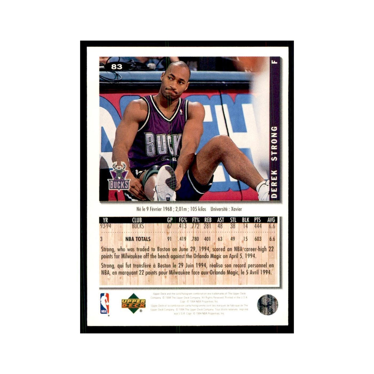 1994 Upper Deck Collectors Choice Derek Strong Basketball Cards #83