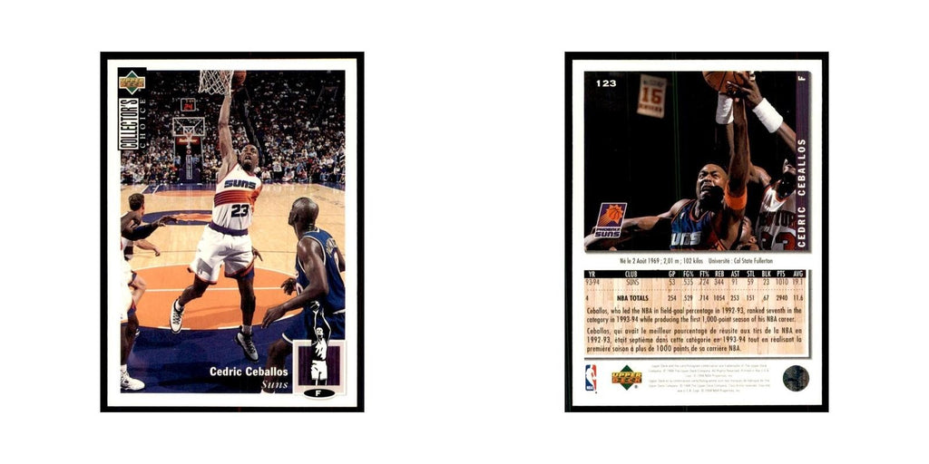1994 Upper Deck Collectors Choice Cedric Ceballos Basketball Cards #123