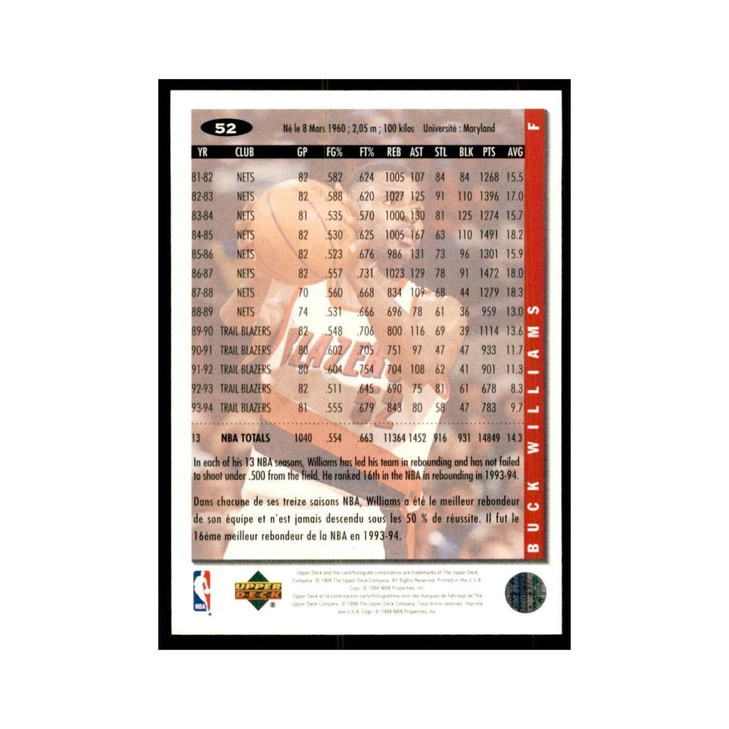 1994 Upper Deck Collectors Choice Buck Williams Basketball Cards #52