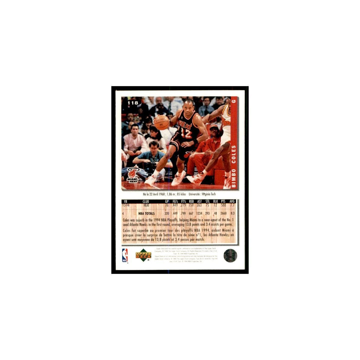 1994 Upper Deck Collectors Choice Bimbo Coles Basketball Cards #118