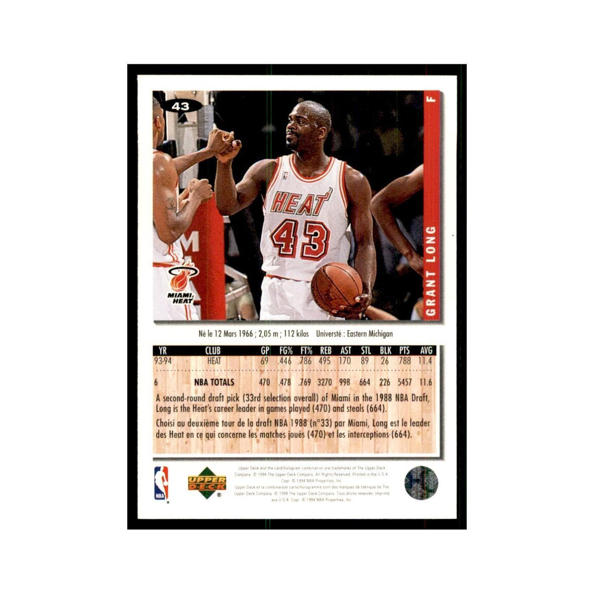 1994 Upper Deck Collectors Choice Grant Long Basketball Cards #43