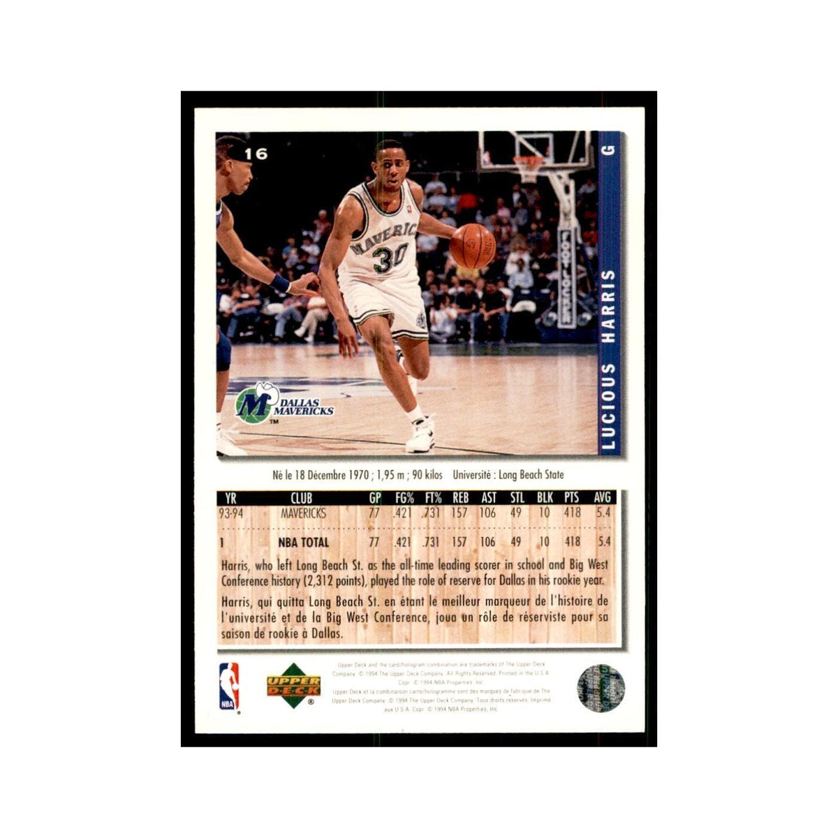 1994 Upper Deck Collectors Choice Lucious Harris Basketball Cards #16