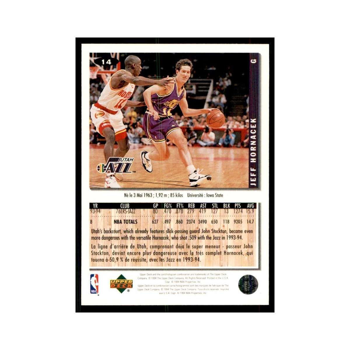 1994 Upper Deck Collectors Choice Jeff Hornacek Basketball Cards #14