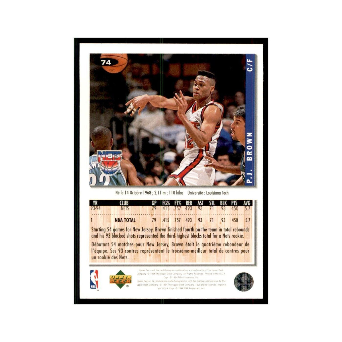 1994 Upper Deck Collectors Choice P.J. Brown Basketball Cards #74
