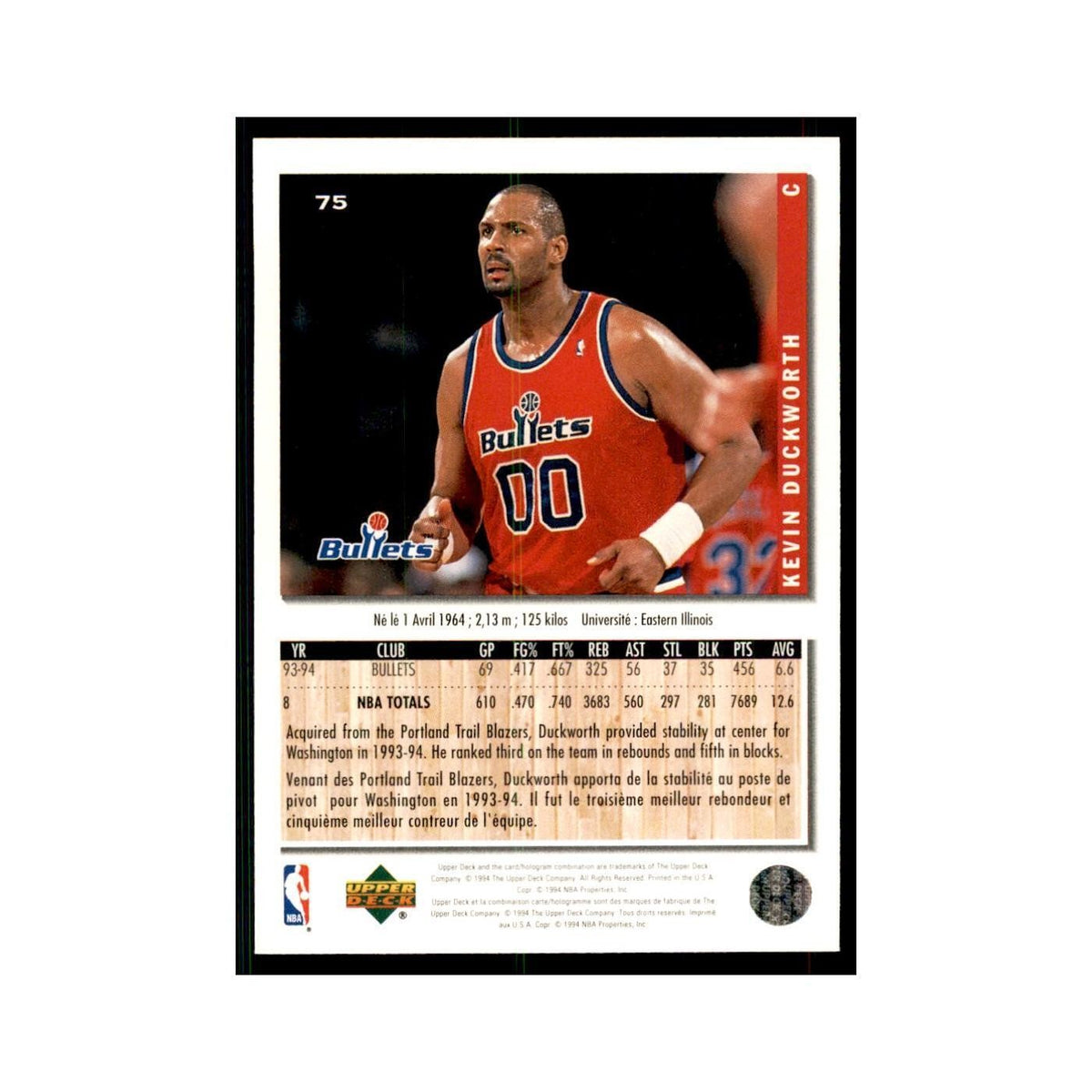 1994 Upper Deck Collectors Choice Kevin Duckworth Basketball Cards #75
