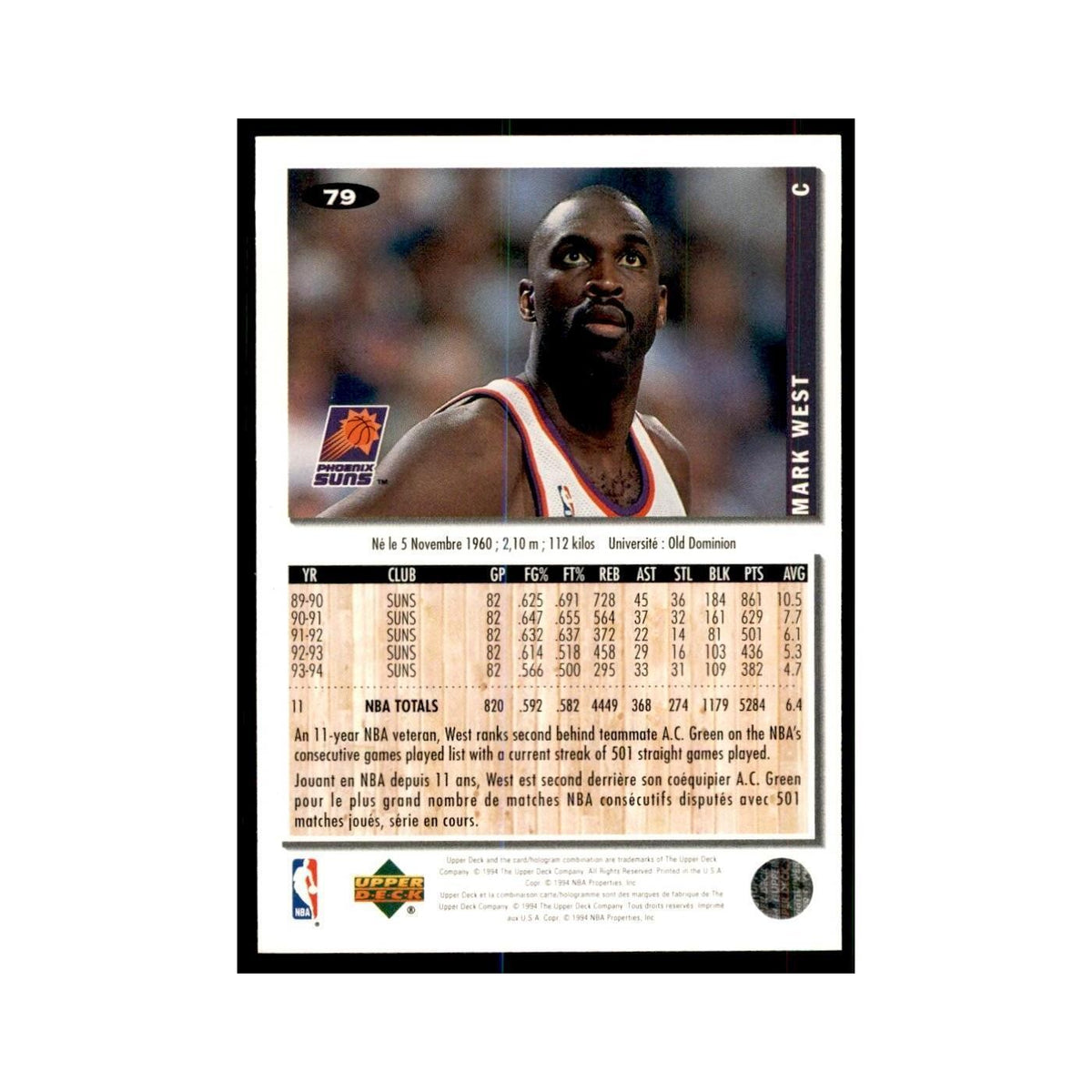 1994 Upper Deck Collectors Choice Mark West Basketball Cards #79