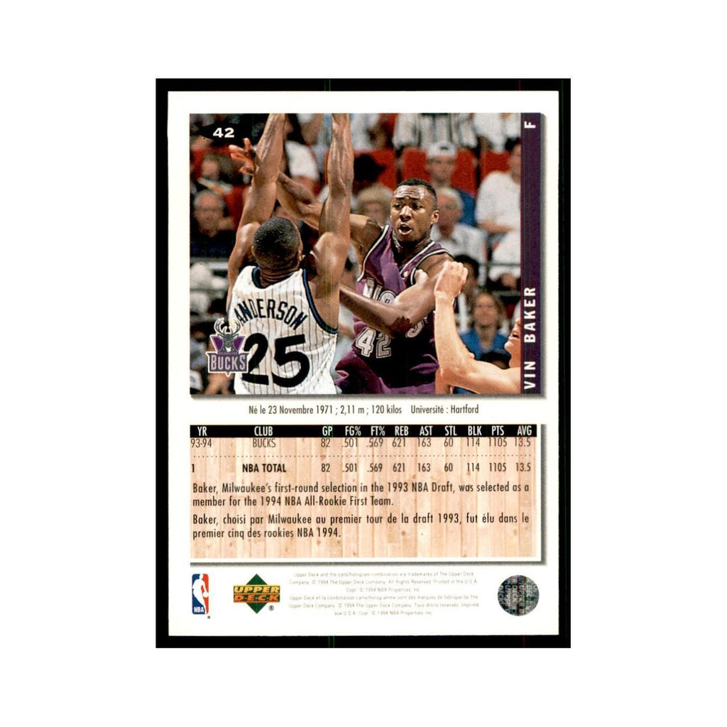 1994 Upper Deck Collectors Choice Vin Baker Basketball Cards #42