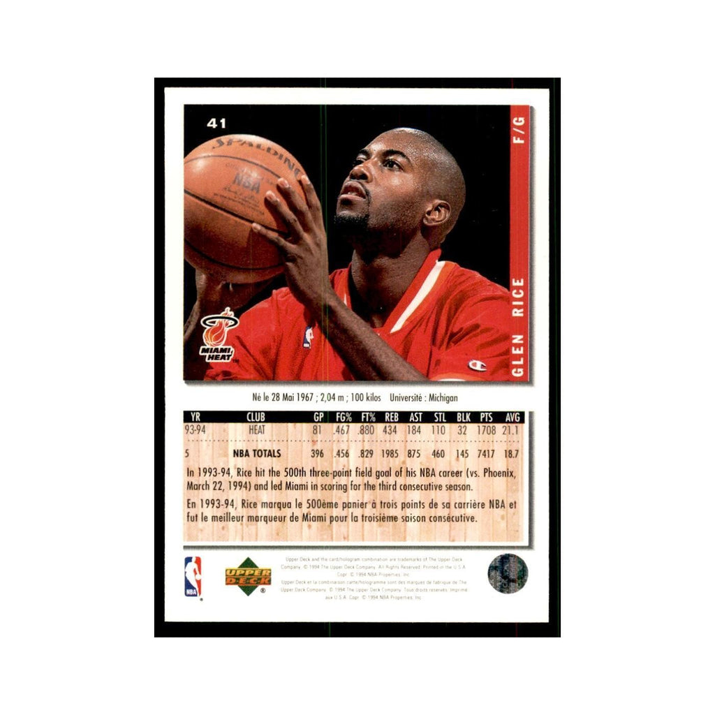 1994 Upper Deck Collectors Choice Glen Rice Basketball Cards #41