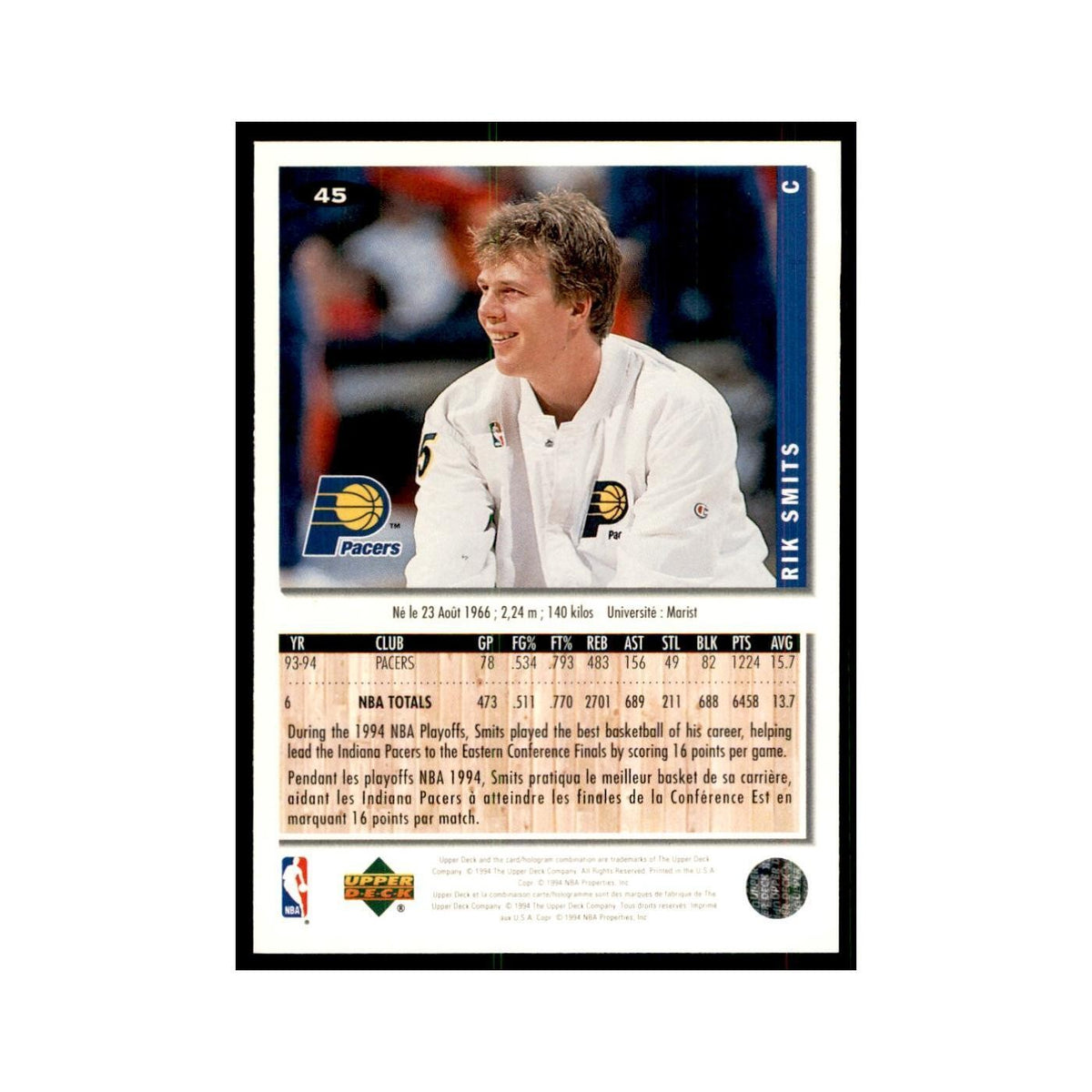 1994 Upper Deck Collectors Choice Rik Smits Basketball Cards #45