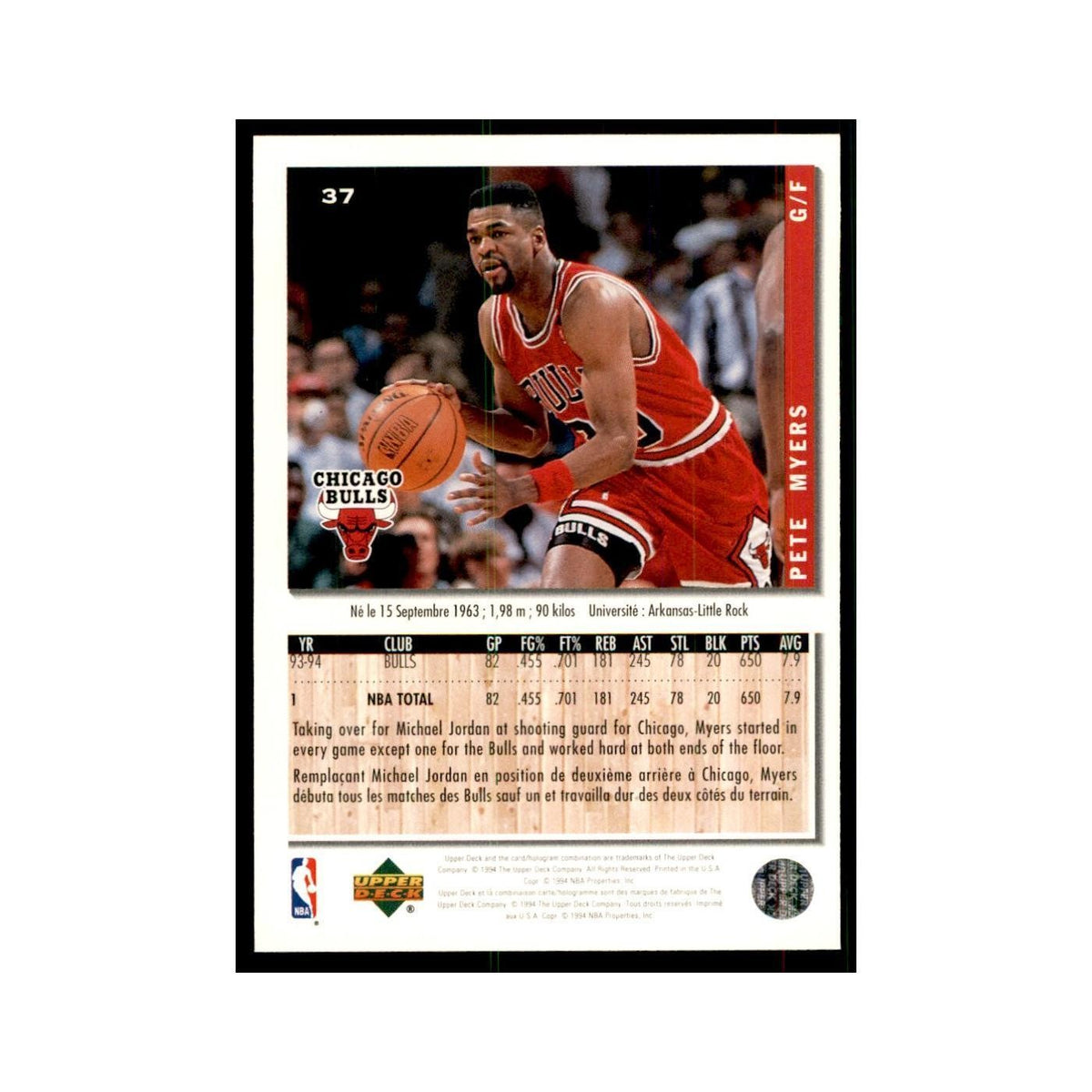 1994 Upper Deck Collectors Choice Pete Myers Basketball Cards #37