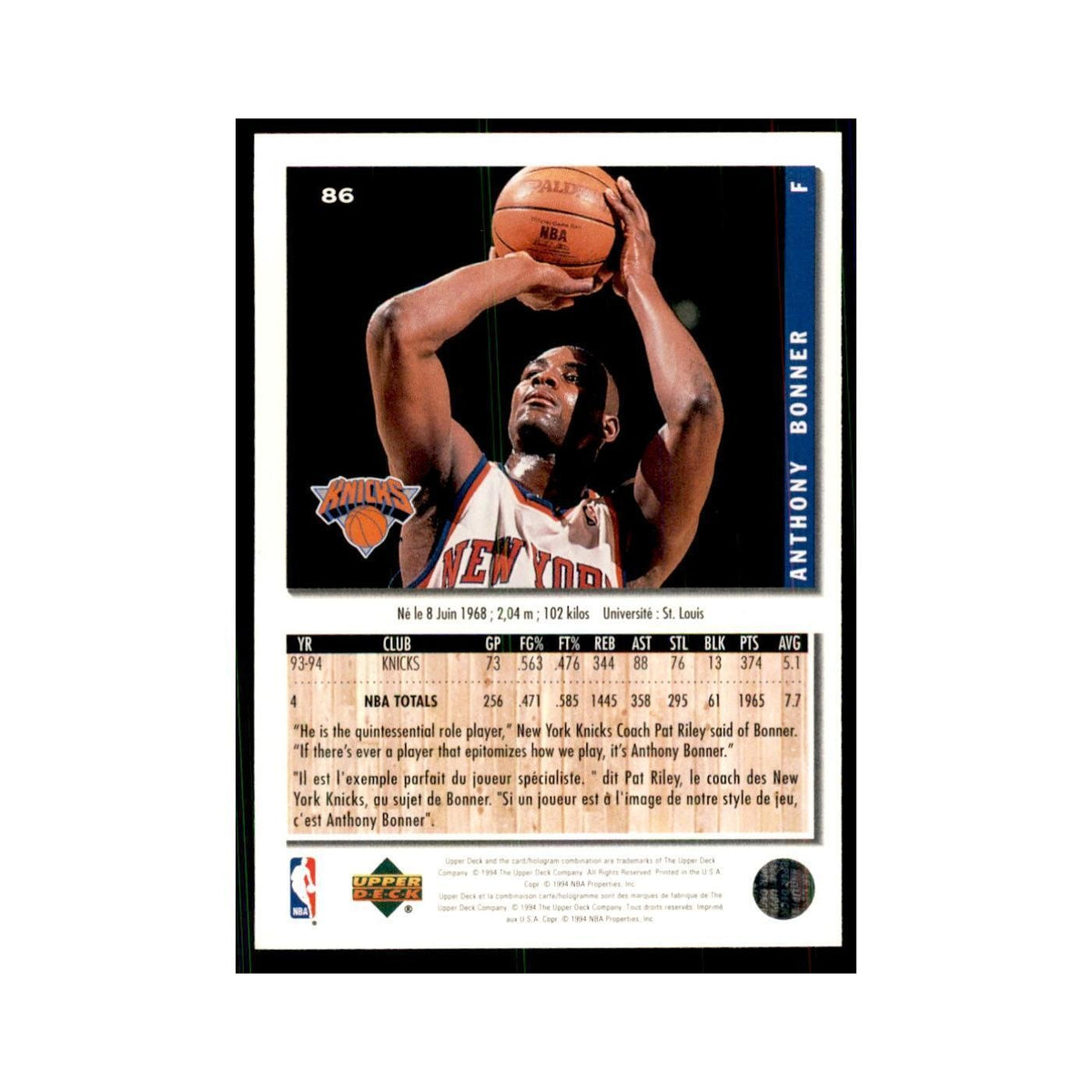 1994 Upper Deck Collectors Choice Anthony Bonner Basketball Cards #86