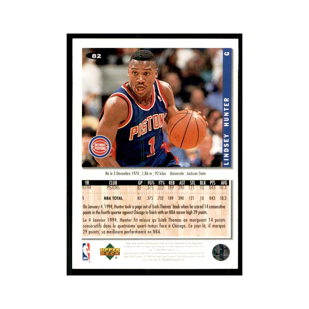 1994 Upper Deck Collectors Choice Lindsey Hunter Basketball Cards #82