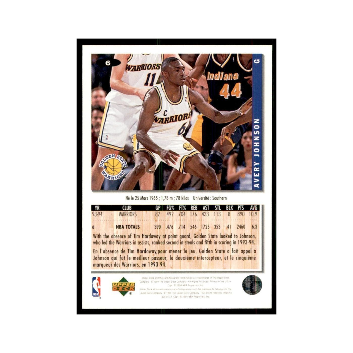 1994 Upper Deck Collectors Choice Avery Johnson Basketball Cards #6