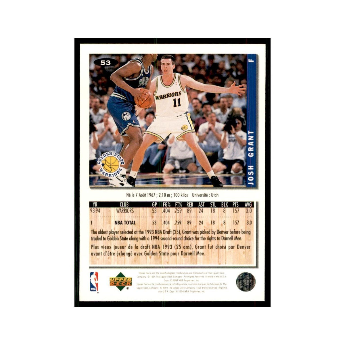 1994 Upper Deck Collectors Choice Josh Grant Basketball Cards #53