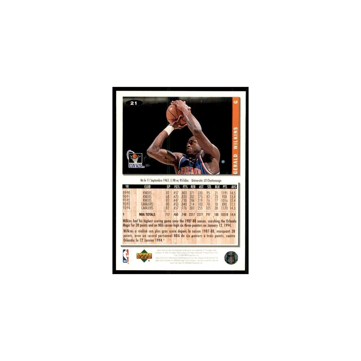 1994 Upper Deck Collectors Choice Gerald Wilkins Basketball Cards #21