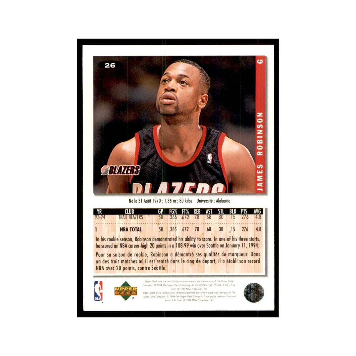 1994 Upper Deck Collectors Choice James Robinson Basketball Cards #26