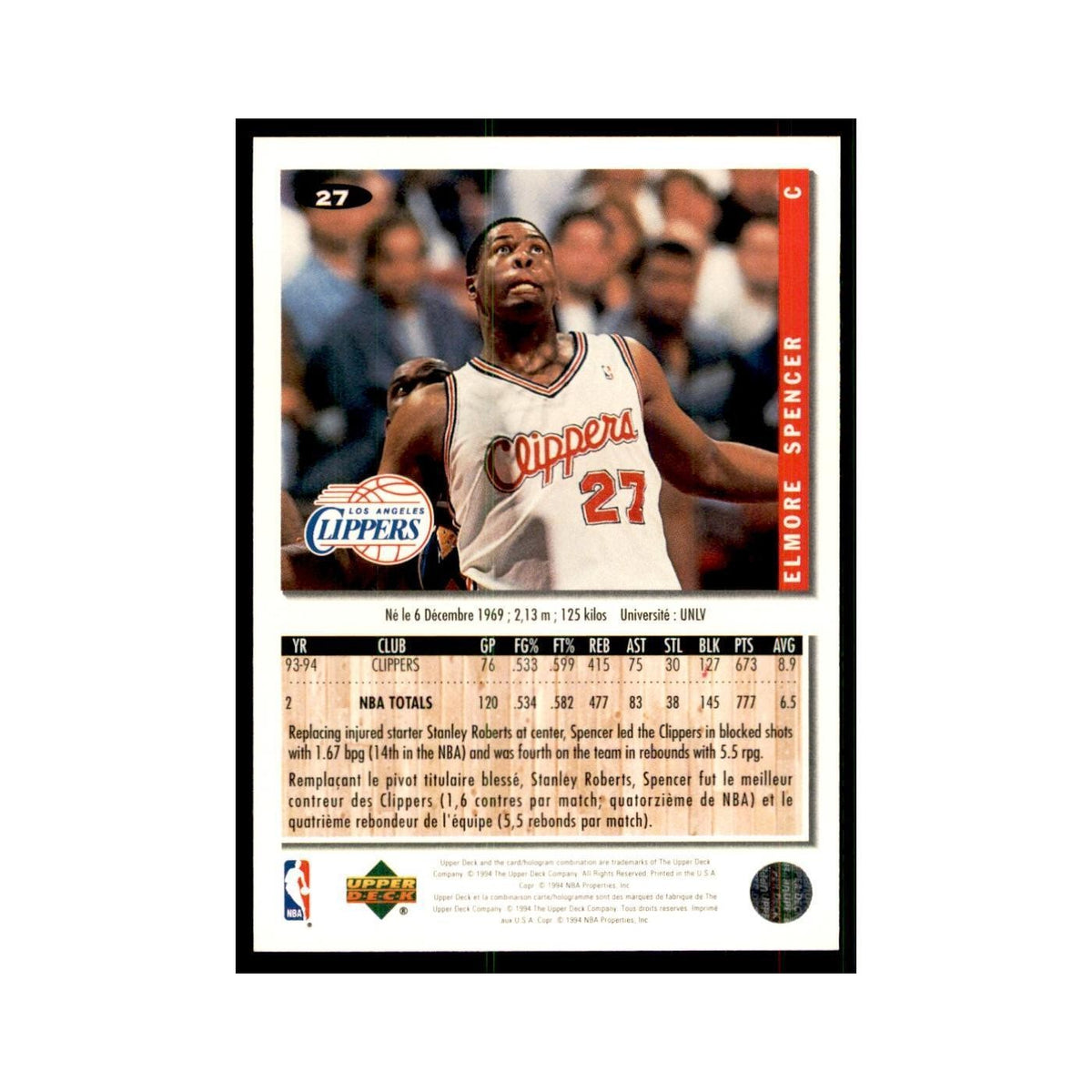 1994 Upper Deck Collectors Choice Elmore Spencer Basketball Cards #27