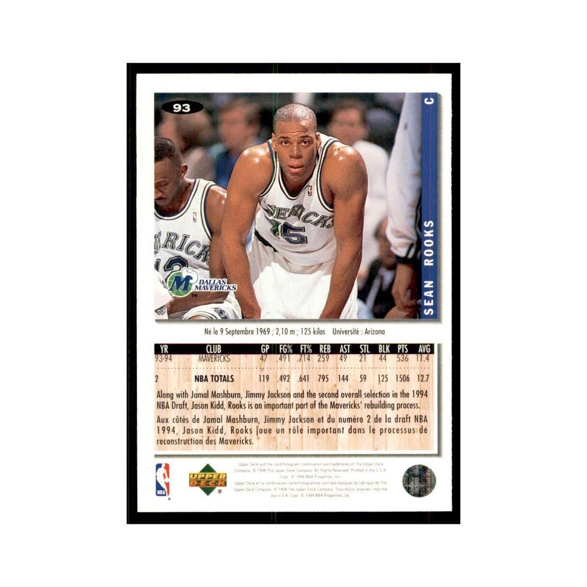 1994 Upper Deck Collectors Choice Sean Rooks Basketball Cards #93