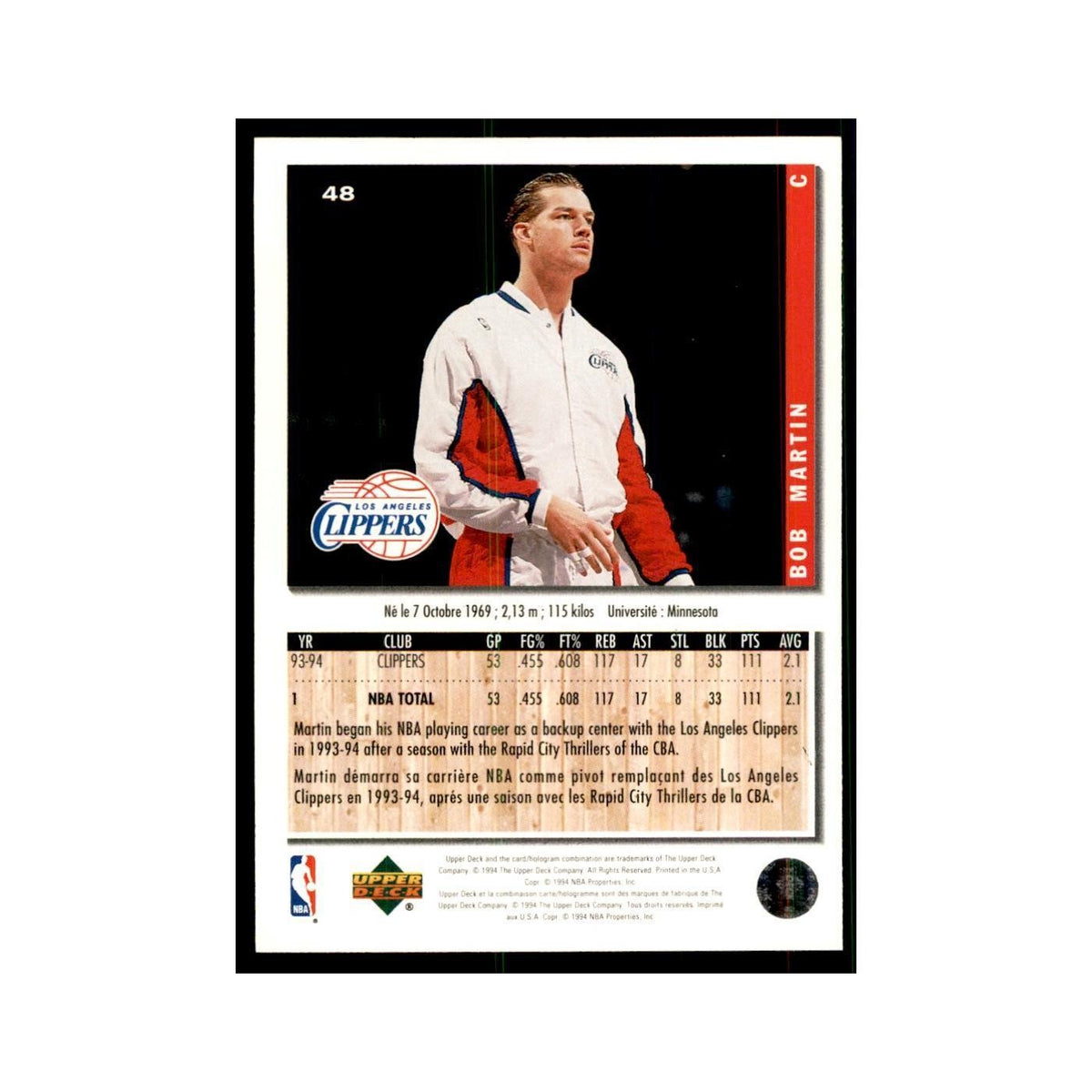 1994 Upper Deck Collectors Choice Bob Martin Basketball Cards #48