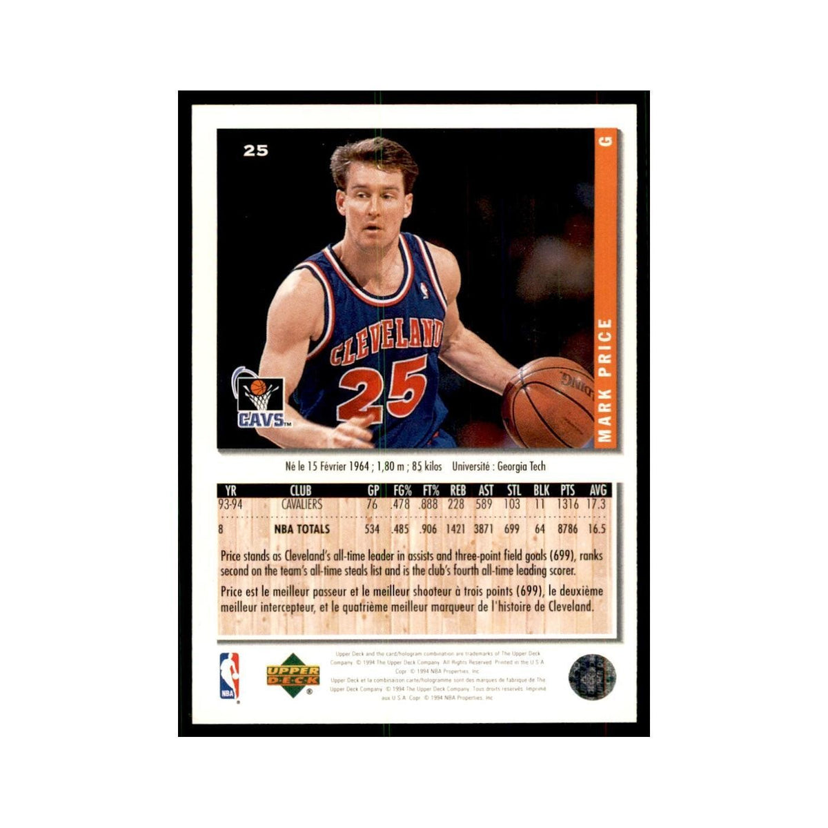 1994 Upper Deck Collectors Choice Mark Price Basketball Cards #25