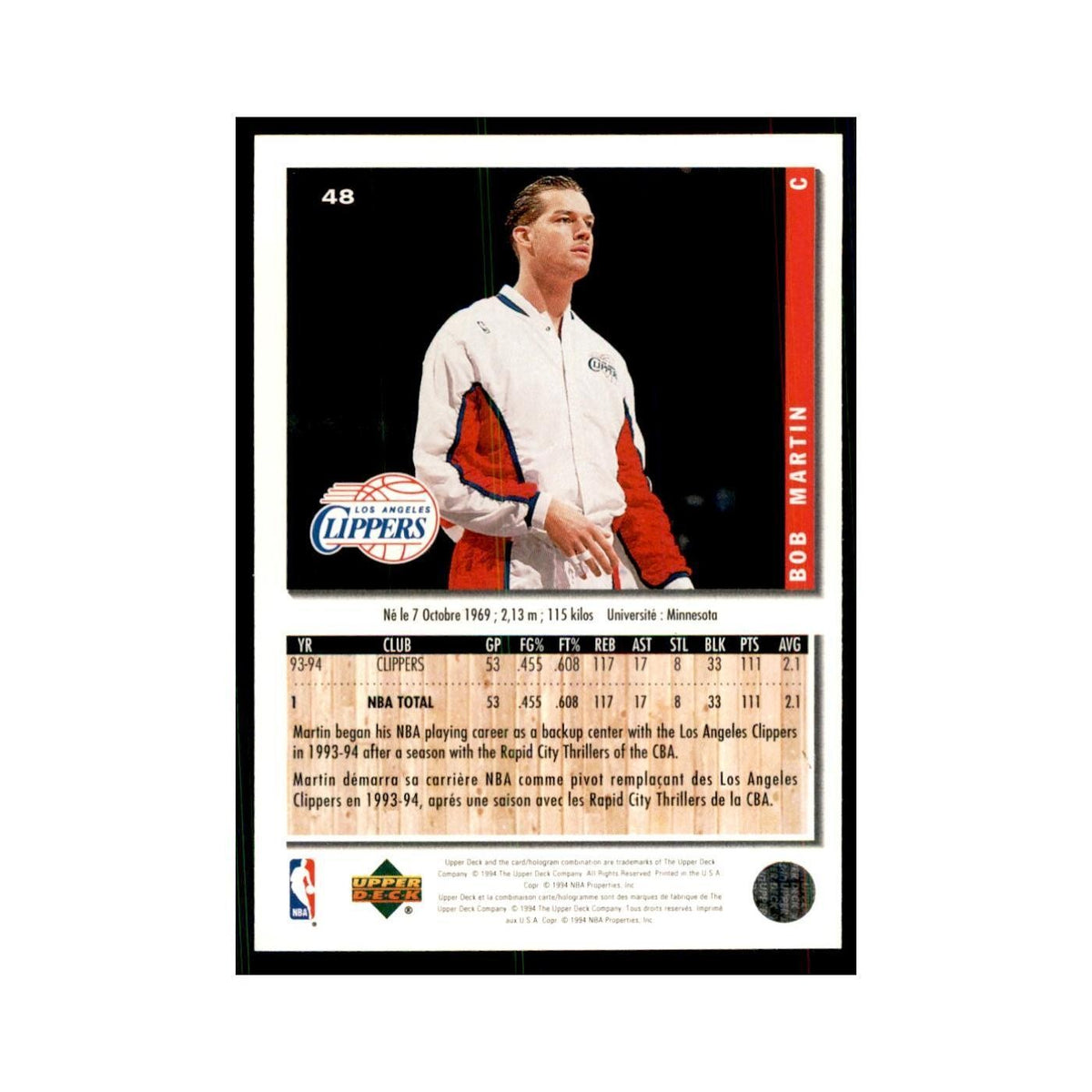 1994 Upper Deck Collectors Choice Bob Martin Basketball Cards #48