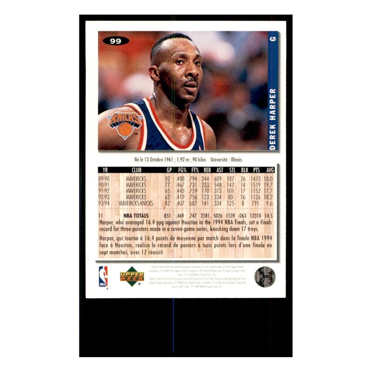 1994 Upper Deck Collectors Choice Derek Harper Basketball Cards #99