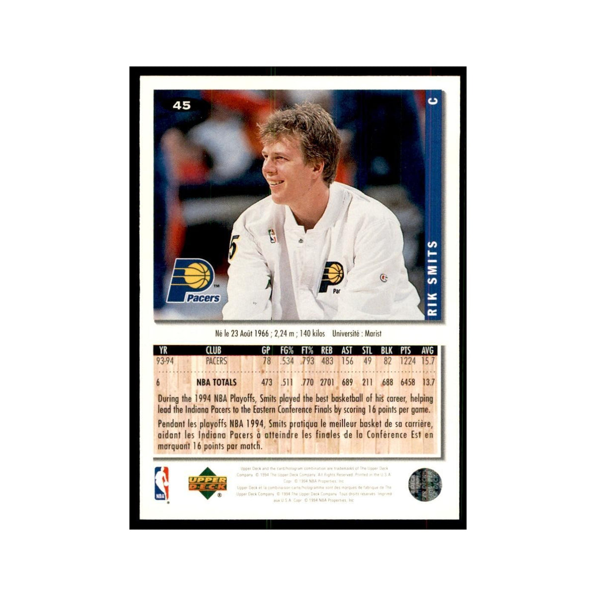 1994 Upper Deck Collectors Choice Rik Smits Basketball Cards #45