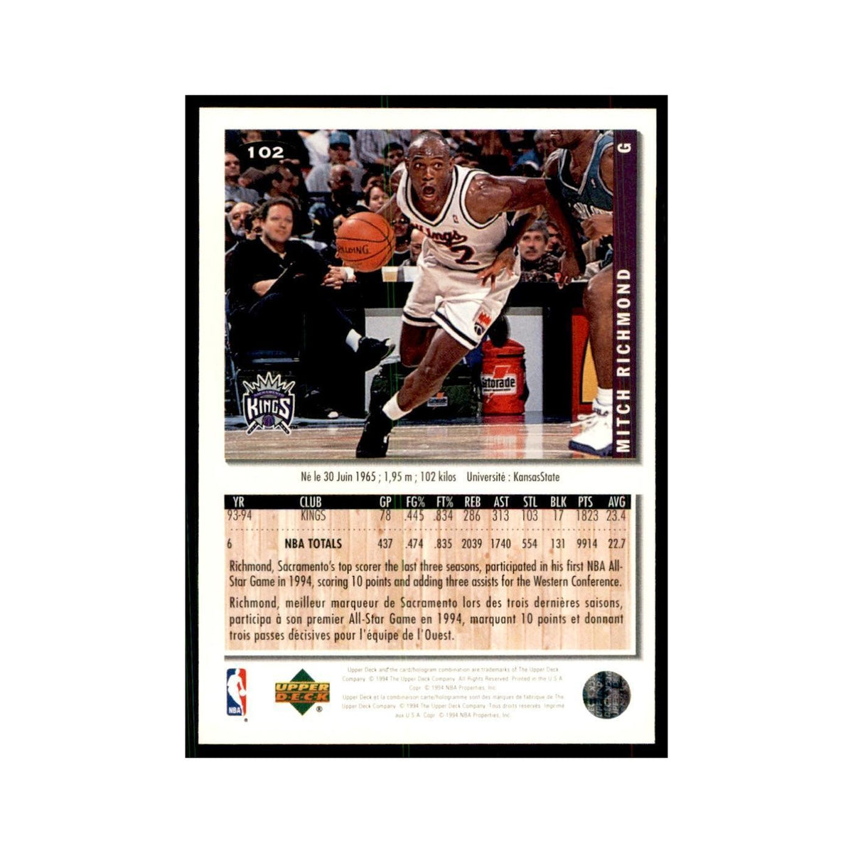1994 Upper Deck Collectors Choice Mitch Richmond Basketball Cards #102