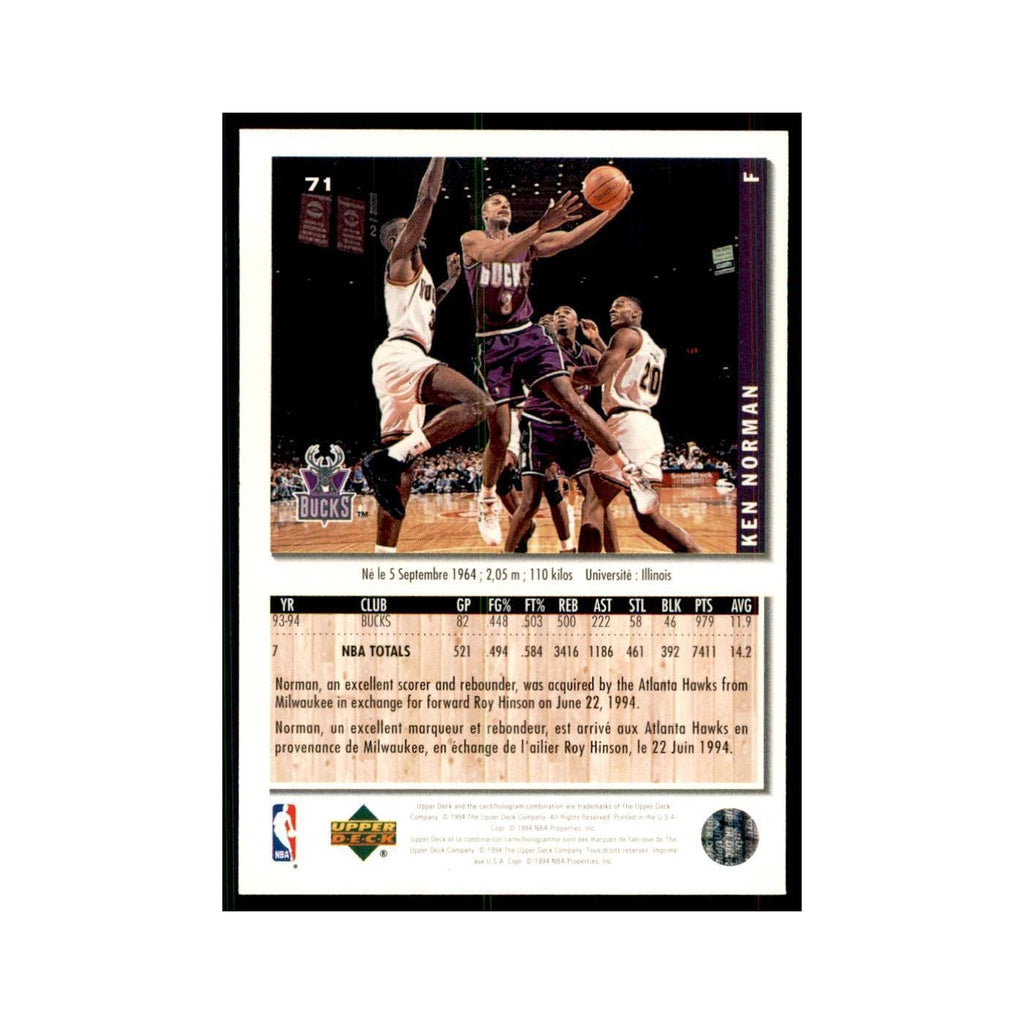 1994 Upper Deck Collectors Choice Ken Norman Basketball Cards #71