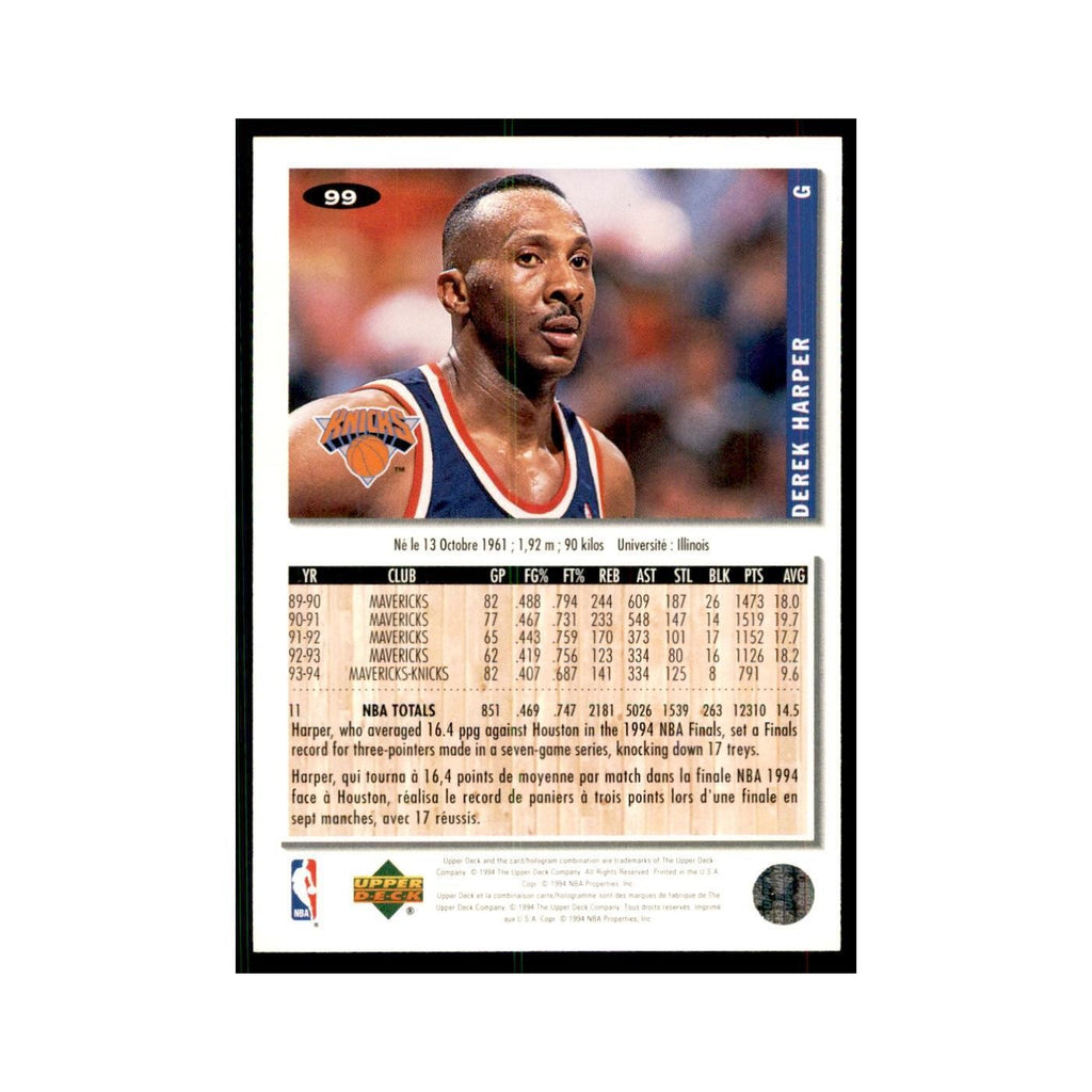 1994 Upper Deck Collectors Choice Derek Harper Basketball Cards #99