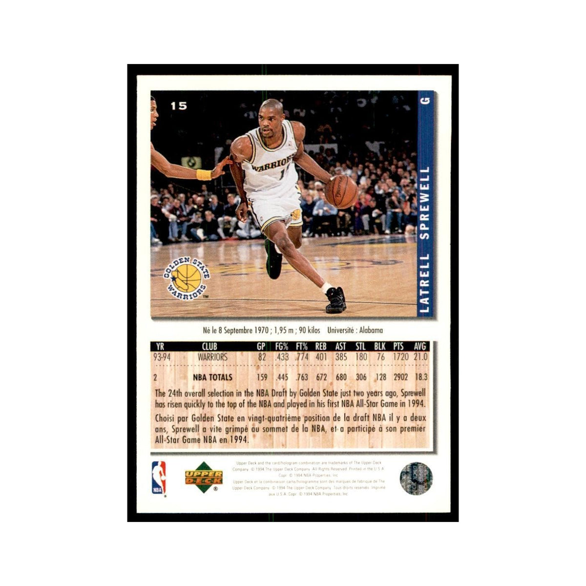 1994 Upper Deck Collectors Choice Latrell Sprewell Basketball Cards #15