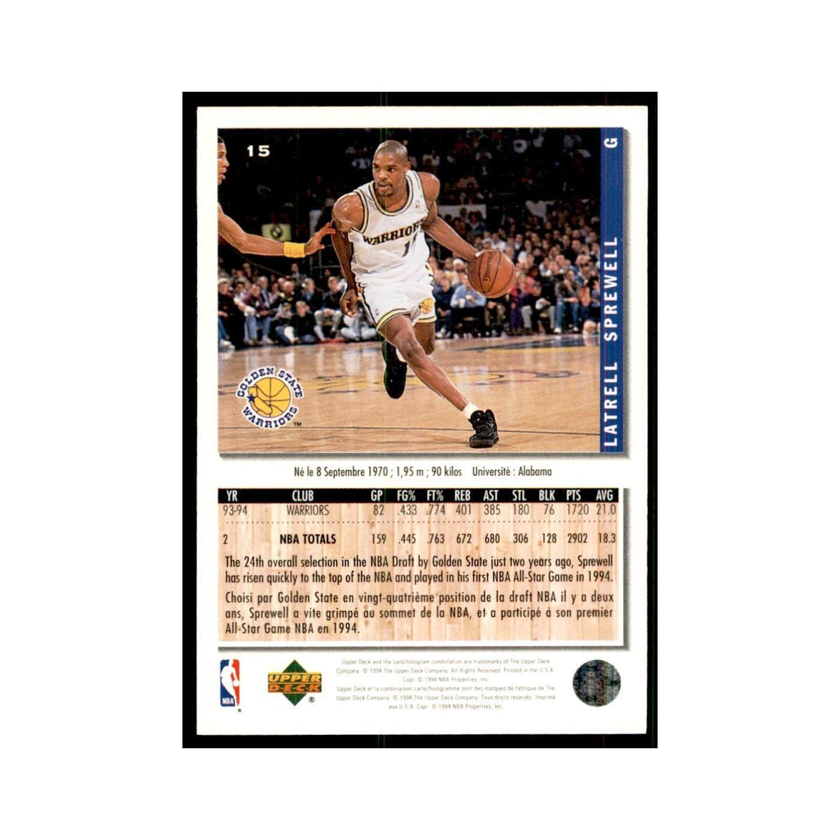 1994 Upper Deck Collectors Choice Latrell Sprewell Basketball Cards #15