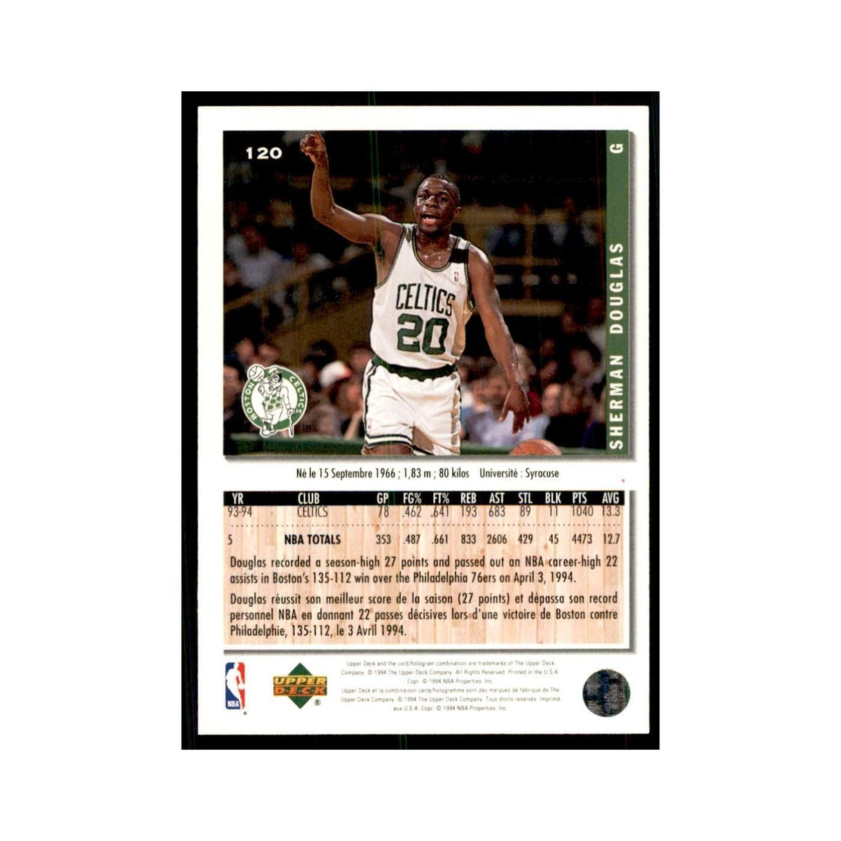 1994 Upper Deck Collectors Choice Sherman Douglas Basketball Cards #120