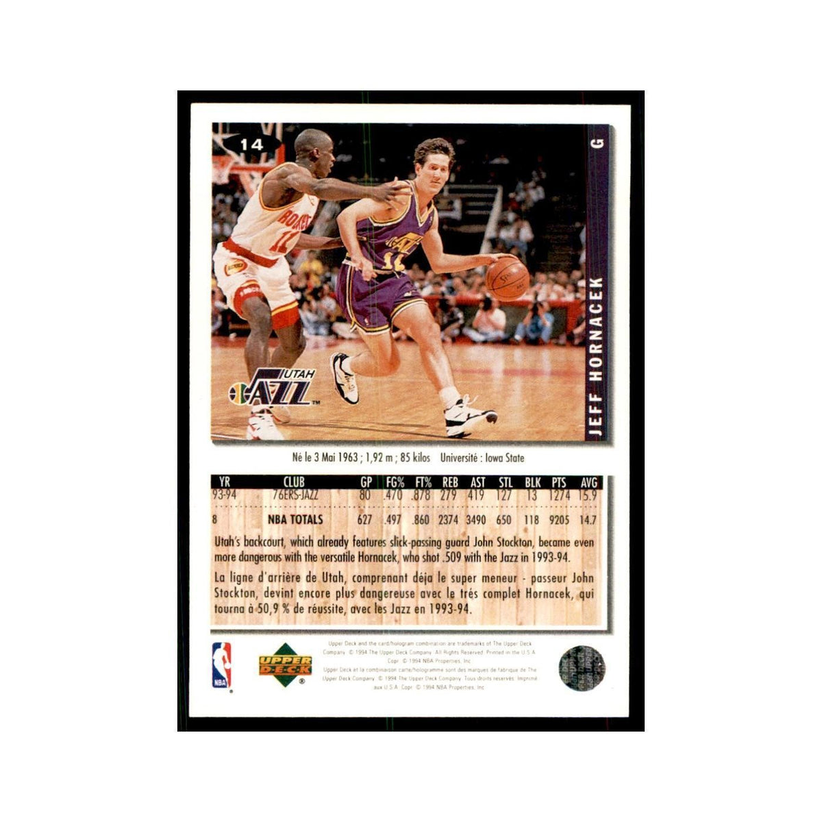 1994 Upper Deck Collectors Choice Jeff Hornacek Basketball Cards #14