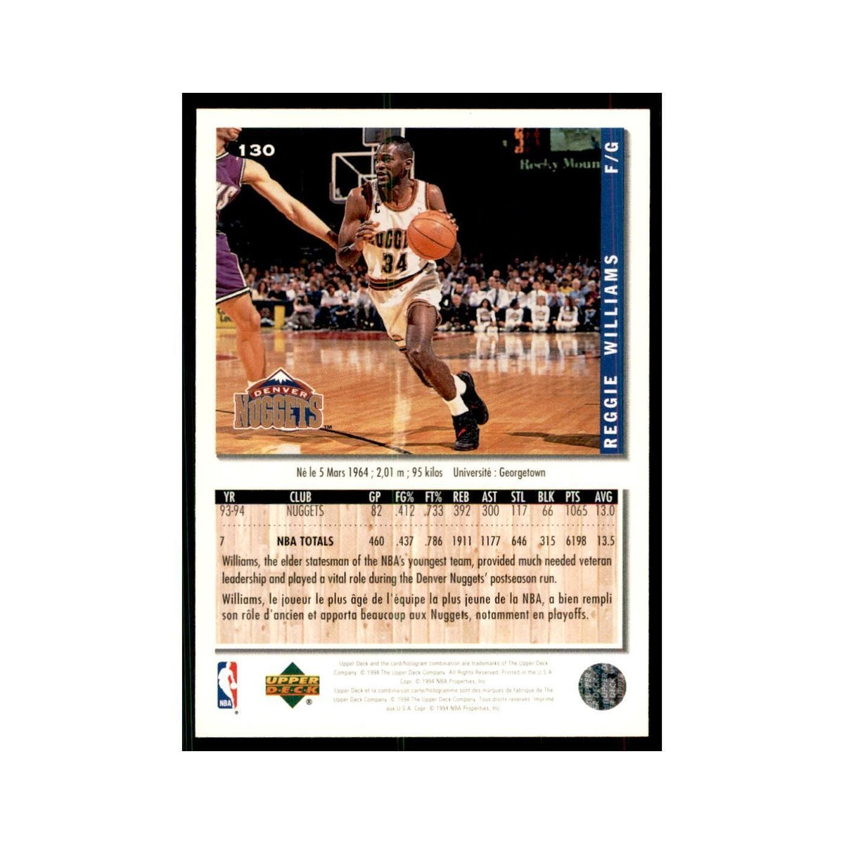 1994 Upper Deck Collector's Choice Reggie Williams Nuggets #130