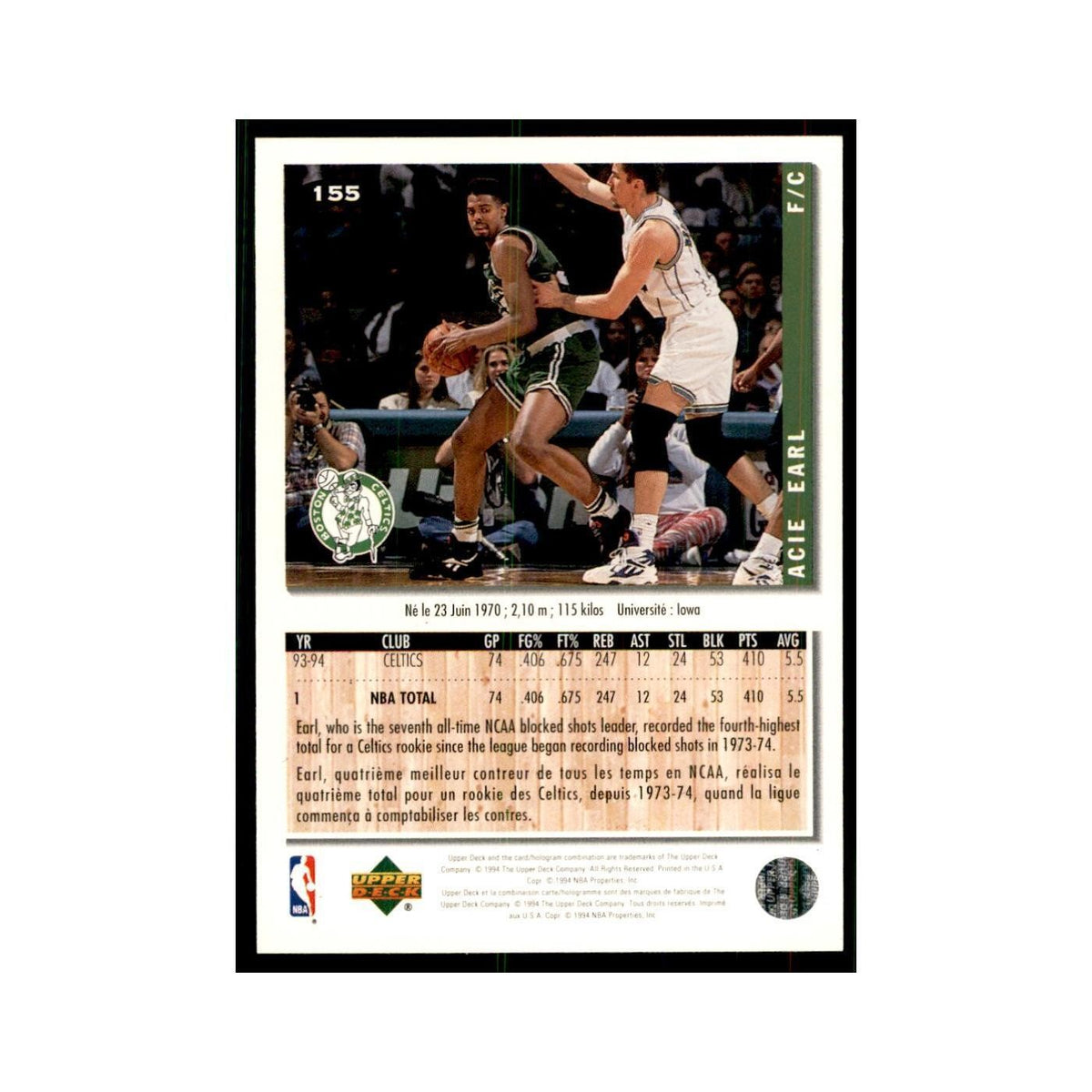 1994 Upper Deck Collector's Choice Acie Earl Celtics #155