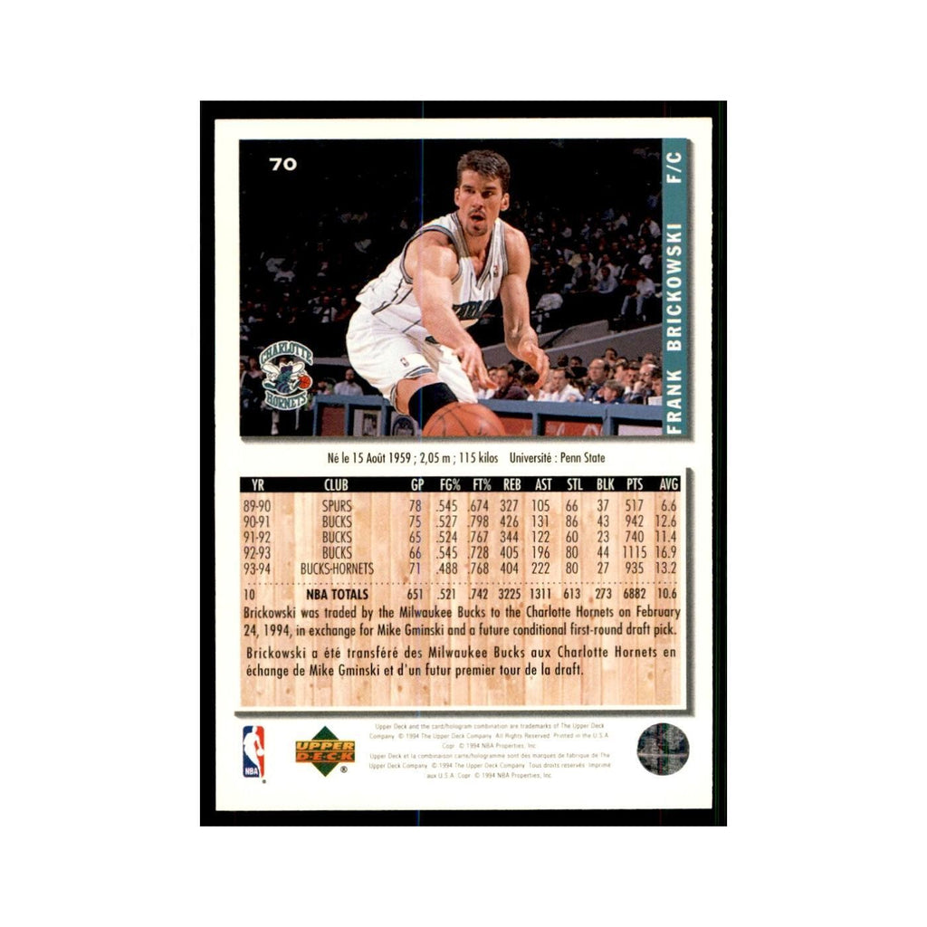 1994 Upper Deck Collector's Choice Frank Brickowski Hornets #70