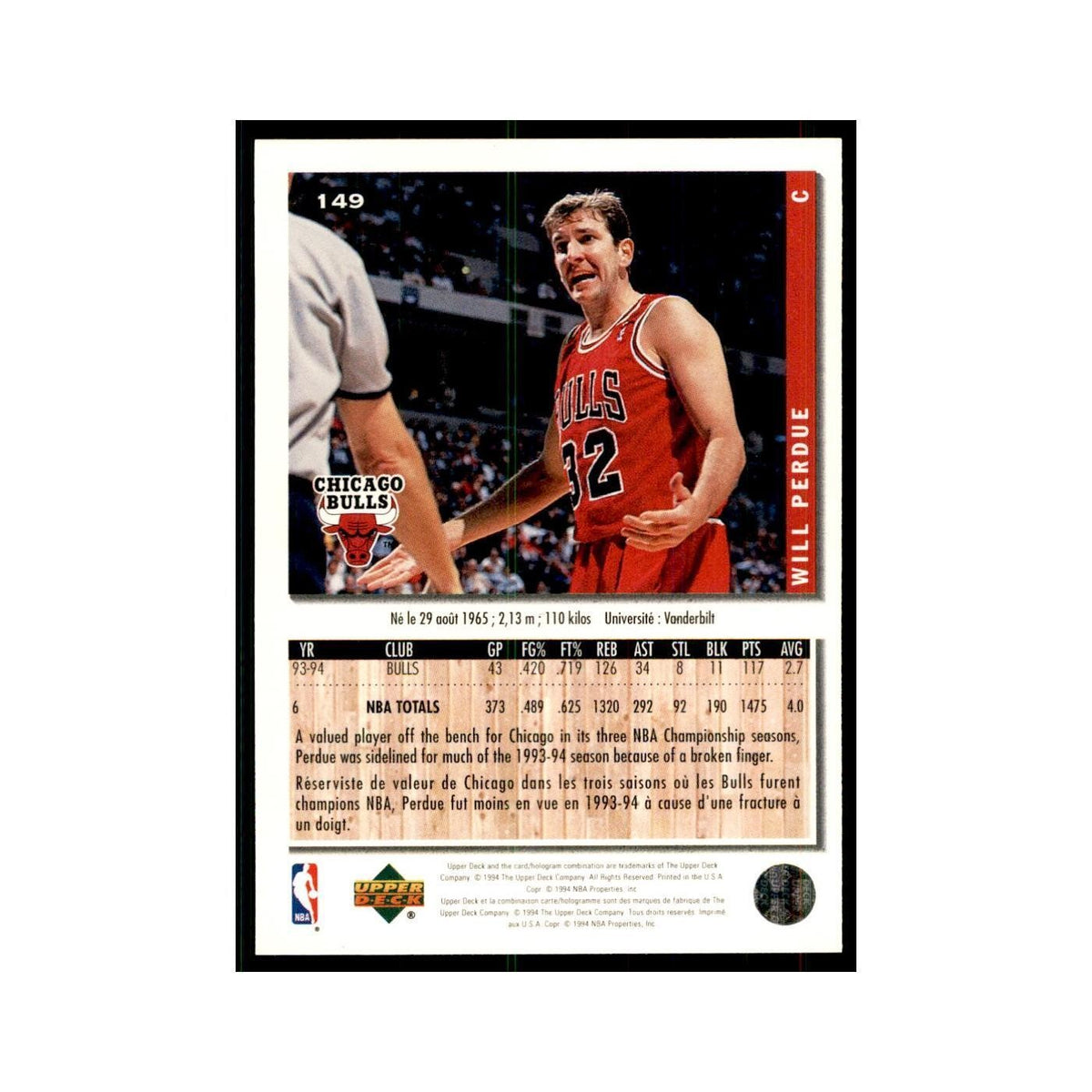 1994 Upper Deck Collector's Choice Will Perdue Bulls #149