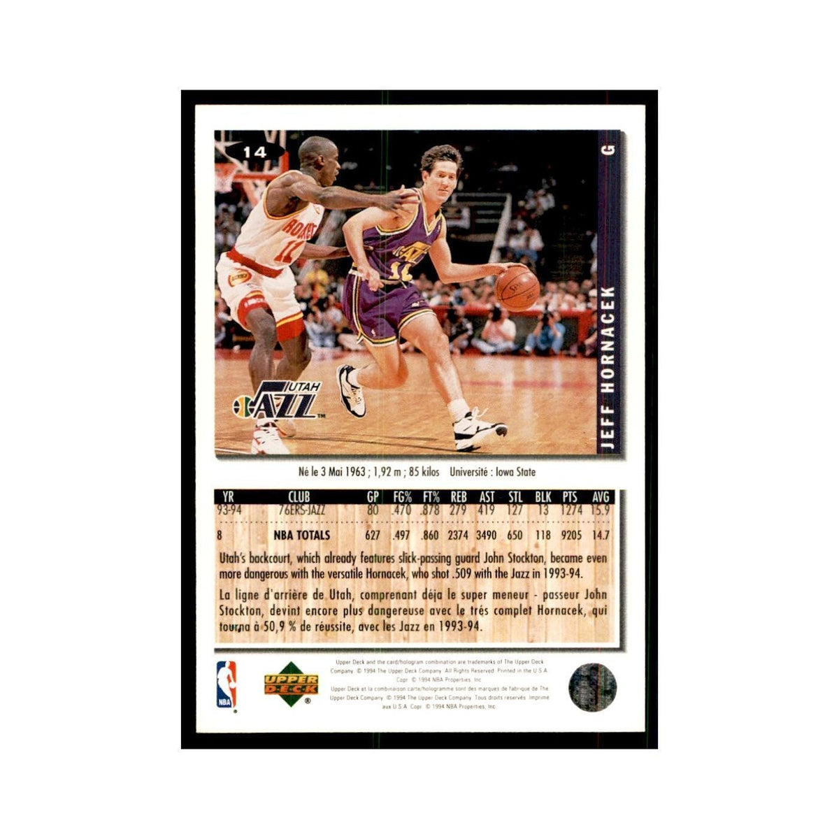1994 Upper Deck Collector's Choice Jeff Hornacek Jazz #14