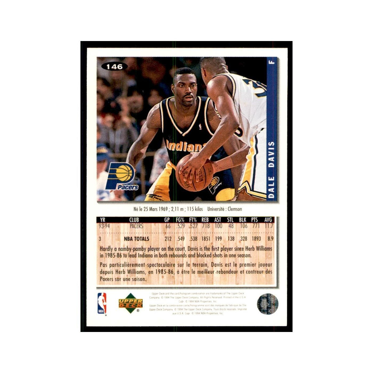 1994 Upper Deck Collector's Choice Dale Davis Pacers #146